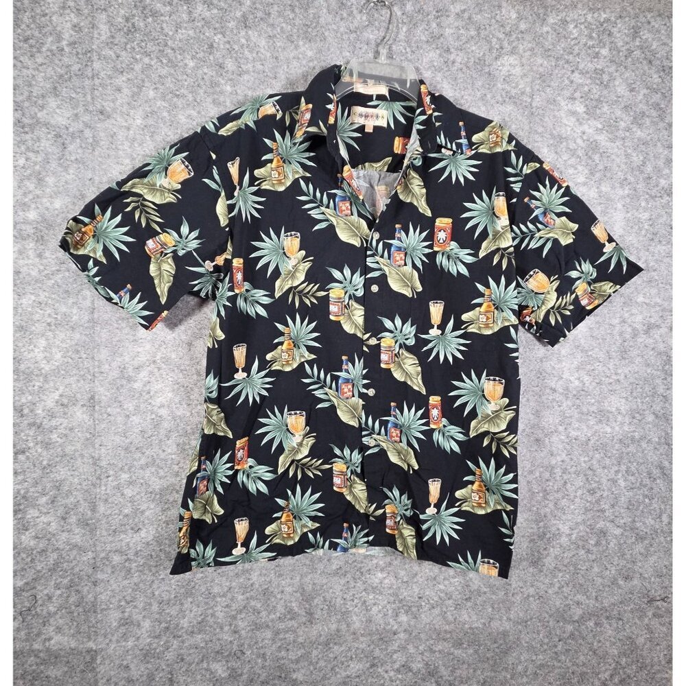 Campia Beer Bottles Cans Glasses Tropical Leaves Hawaiian Aloha Shirt Size L